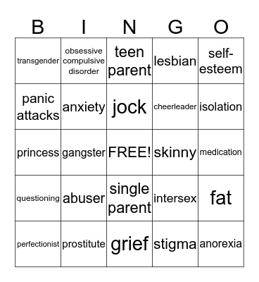 Mental Health Bingo Card