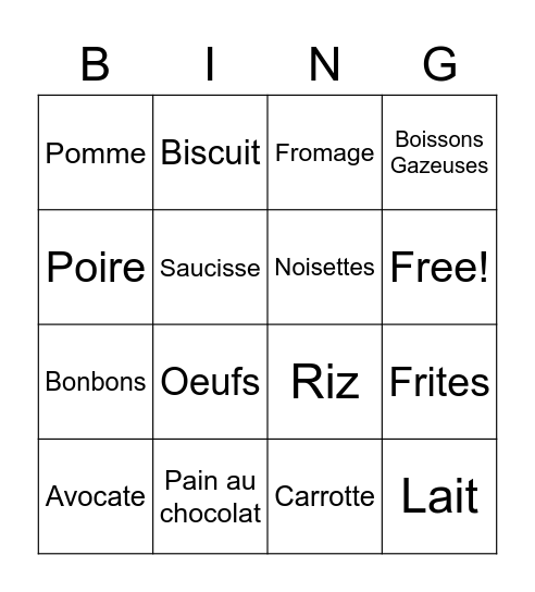 french foods Bingo Card