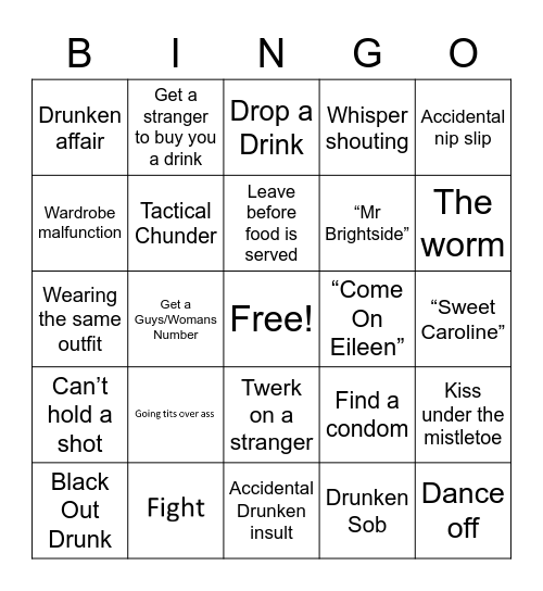 Smart Parking Christmas Night Out Bingo Card