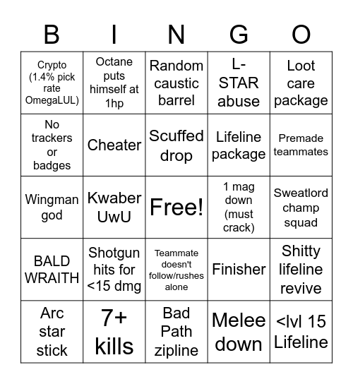 APEX Bingo Card