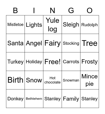 Christmas team bingo Card