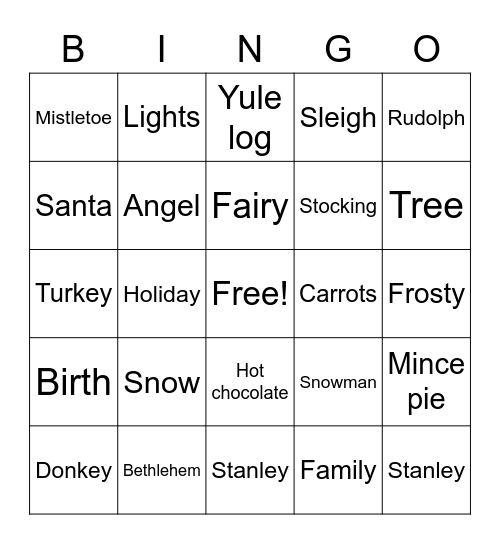 Christmas team bingo Card