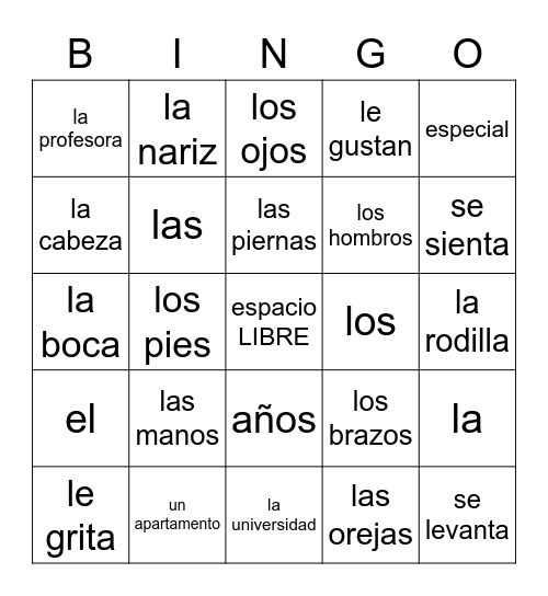 Unidad 6 Bingo Card