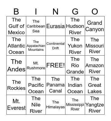 Room 232 Geography Bingo Card