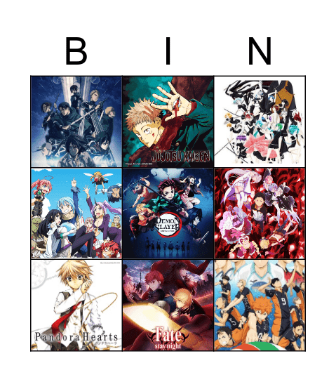My top Anime/Manga Bingo Card