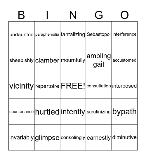 Hardy Boys Vocabulary Bingo Card