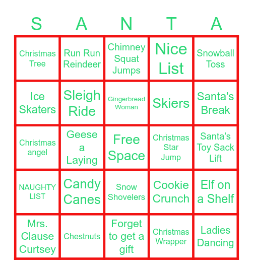 Christmas Fitness! Bingo Card