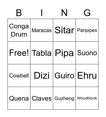 Instruments from around the World Bingo Card