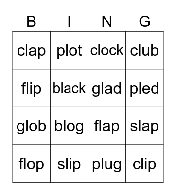 L Blends Bingo Card