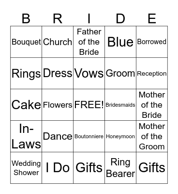 Allison's Wedding Shower Bingo Card