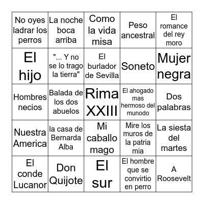 Repaso de lecturas  Bingo Card