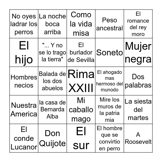 Repaso de lecturas  Bingo Card