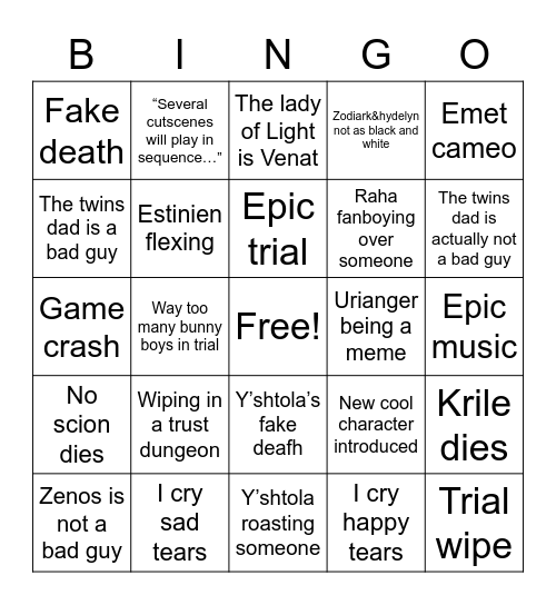 Endwalker Bingo Card