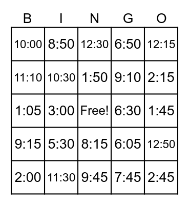 Time Bingo Card