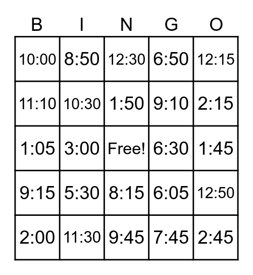 Time Bingo Card