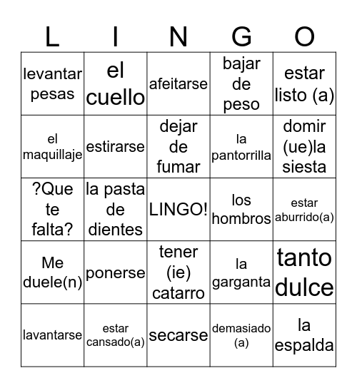 Capitulo 7 Vocabulario Bingo Card