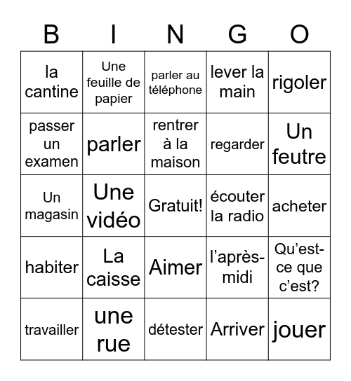 Bon Voyage Chapitre 3 Bingo Card