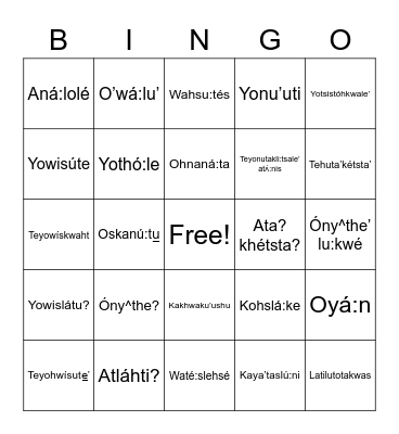 Indspire Oneida Bingo! Bingo Card