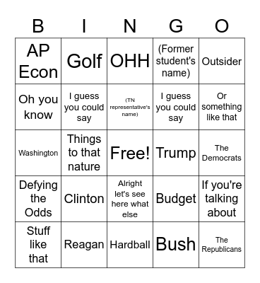 Driver Government Buzzword Bingo Card