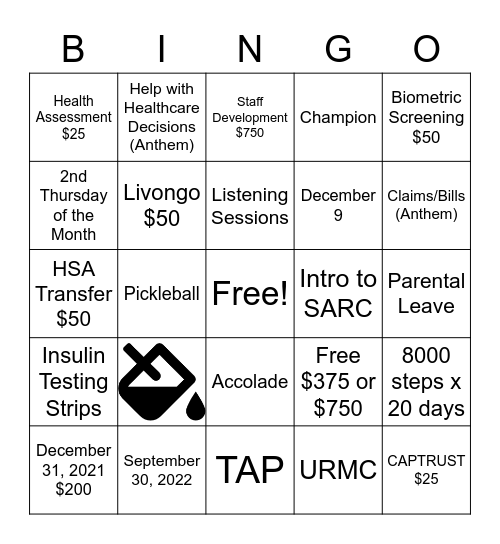 Well-Being Bingo Card