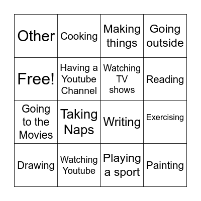 Hobby Bingo Card