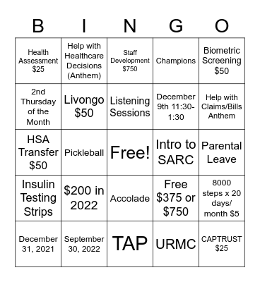 Wellness Bingo Card