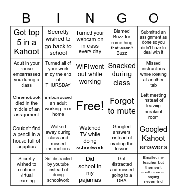 2021 Virtual Learning Bingo Card