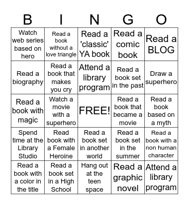 LBPL Teen Summer Reading Program 2015 Bingo Card