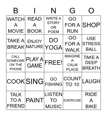 Coping Mechanisms for Stress Bingo Card