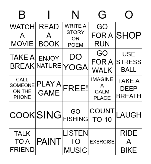 Coping Mechanisms for Stress Bingo Card