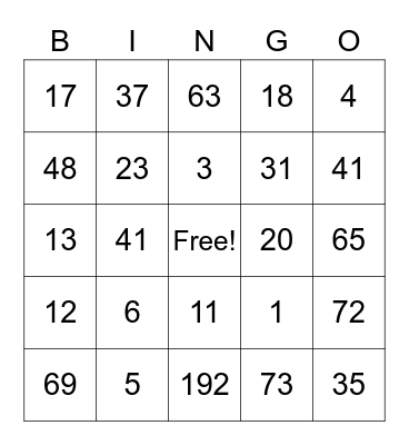 1-75 Bingo Card