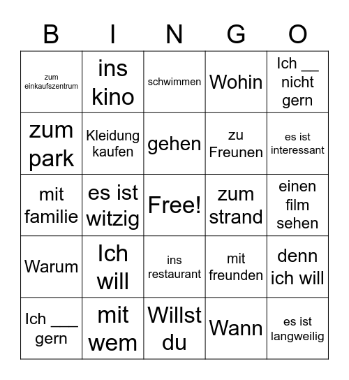 German Weekend Plans Bingo Card