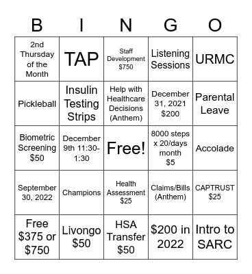 Wellness 2 Bingo Card