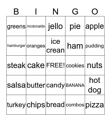 food bingo Card