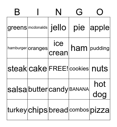 food bingo Card