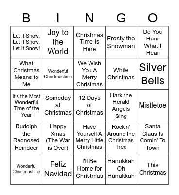 WINTER CAROLS Bingo Card