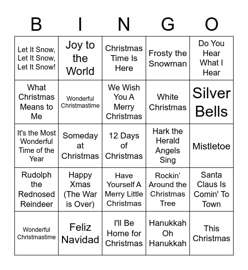 WINTER CAROLS Bingo Card