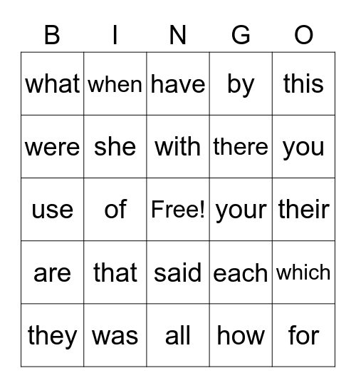 fry 100 Bingo Card