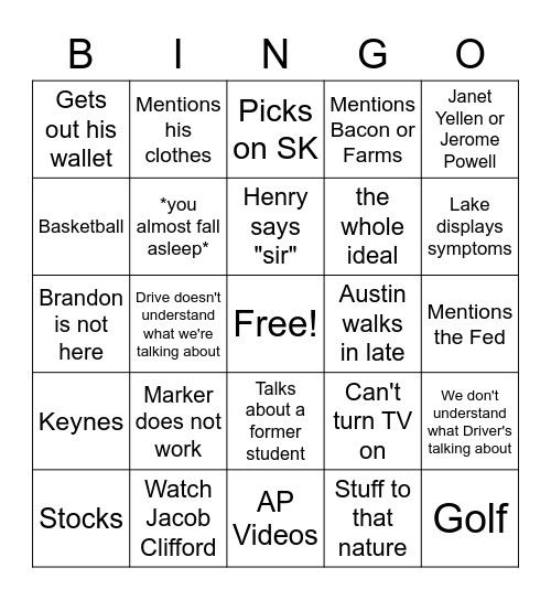 Econ Bingo Card