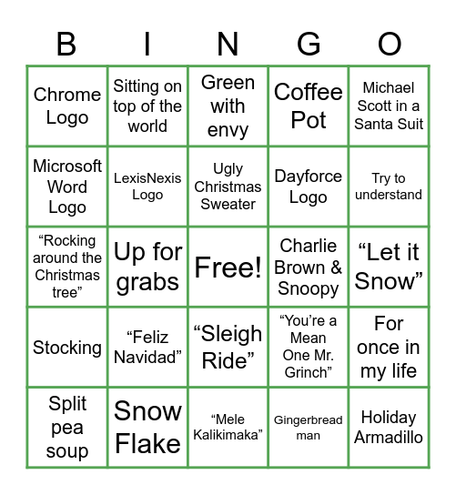 Financial Crimes Holiday Bingo 2021 Bingo Card