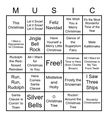 Holiday Music BINGO Card