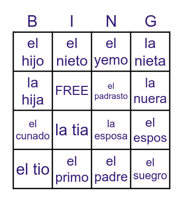 Untitled Bingo Card
