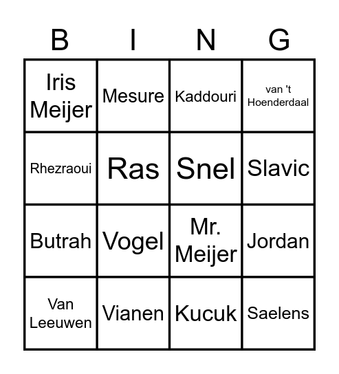 Eikel bingo Card