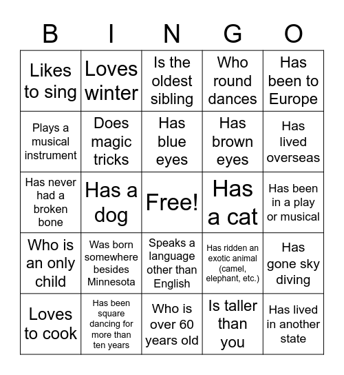 Find someone who…. Bingo Card