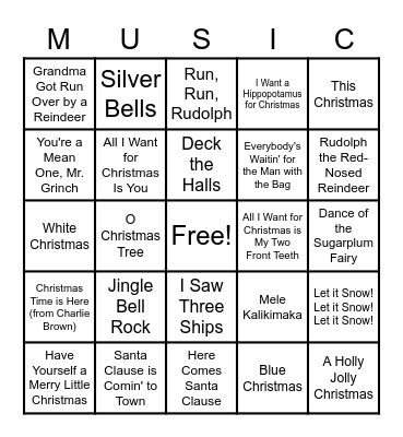 Holiday Music BINGO Card