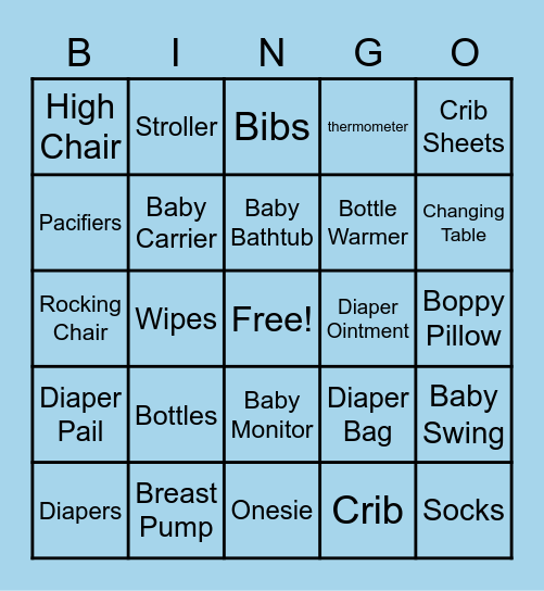 Baby Shower Bingo Card