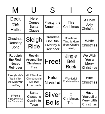 Holiday Music BINGO Card
