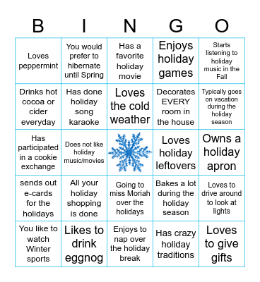 Holiday Bingo Card