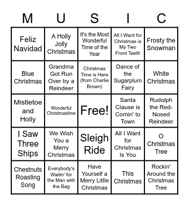Holiday Music BINGO Card