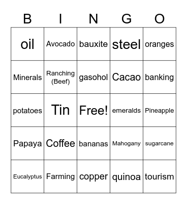 Latin America Resources Bingo Card